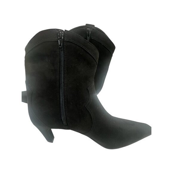 Womens Black Suede Pointed Toe Western-Style Ankle Boots With Side Zippers & Kit - Picture 2 of 6